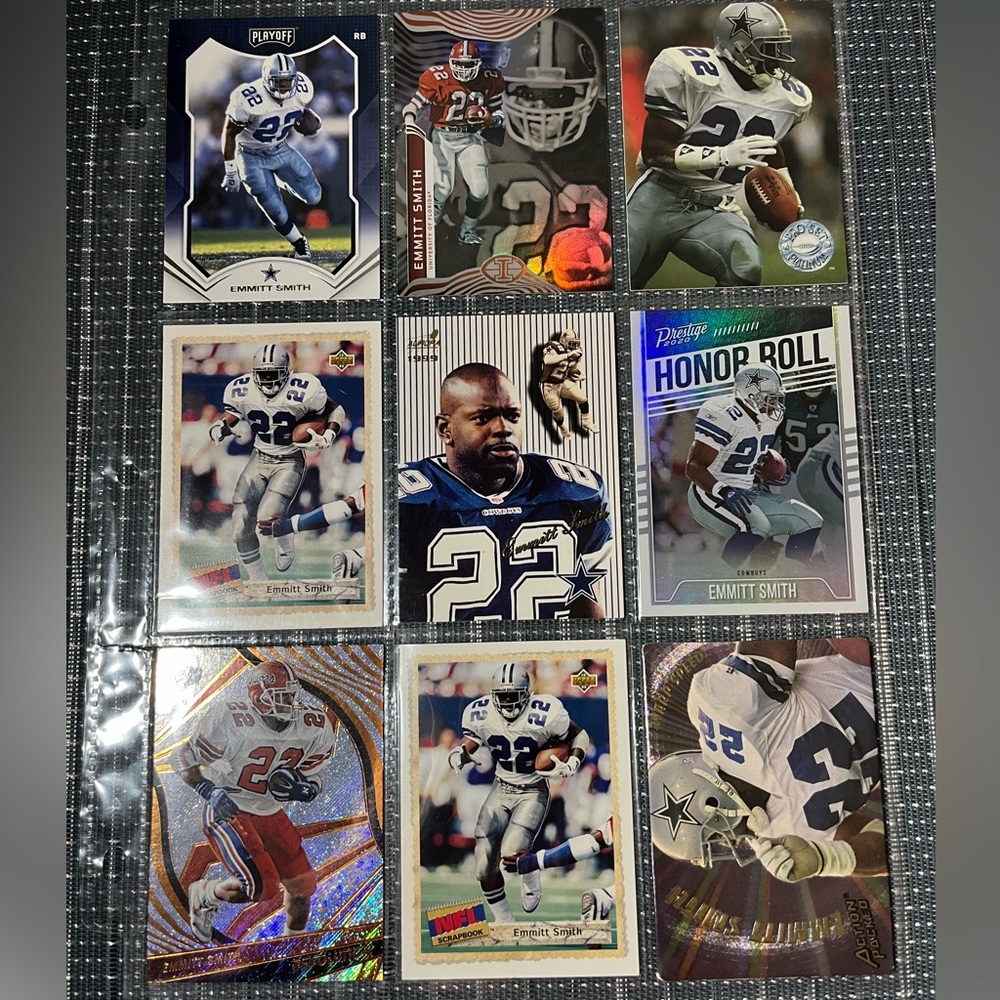 🏈 Emmitt Smith Football NFL Football Trading Card Collection, Lot of 9 … Lot #1
